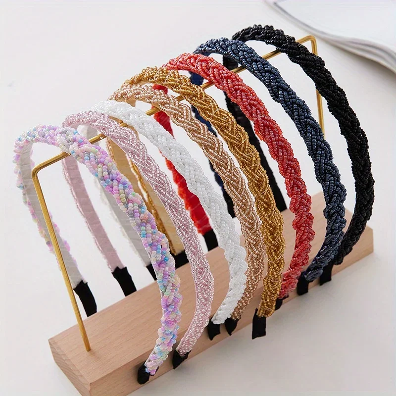 

Beaded Braid Thin Headband with Twist Design Sweet Delicate Hair Hoop for Women Girls Daily Minimalist Hair Accessory