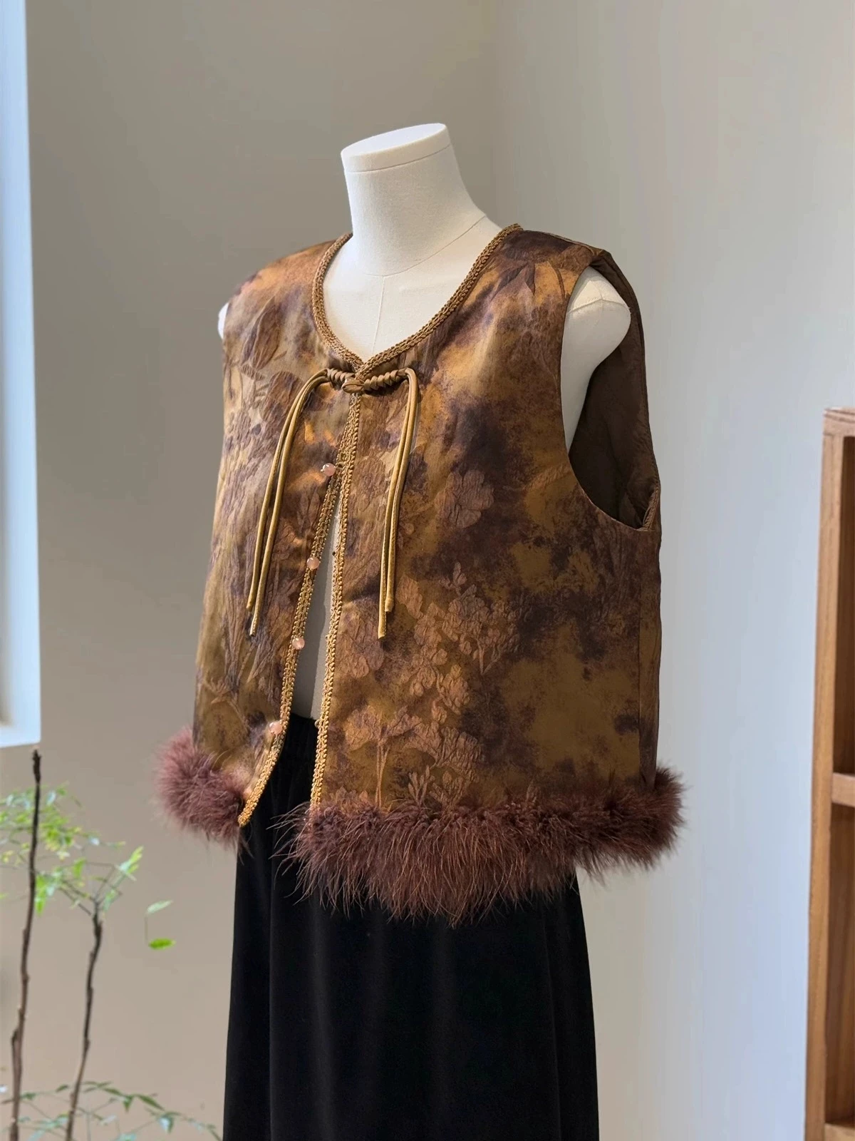 

Retro Chinese Sle round Ne Cotton Insert Patchwork Frayed Top New 2026 Women's Autumn Winter Faion Vest