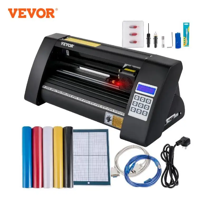 VEVOR 14Inch Semi-Automatic Vinyl Cutter Plotter 375mm Cutting Printer w/ Papers 3 Blades LCD Display SIGNMASTER Software