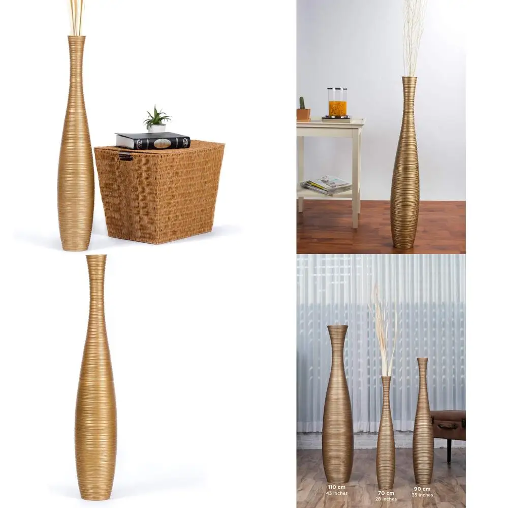 34 Tall Wooden Floor Vase for Home Decor - Ideal for Fake Plants & Pampas Grass