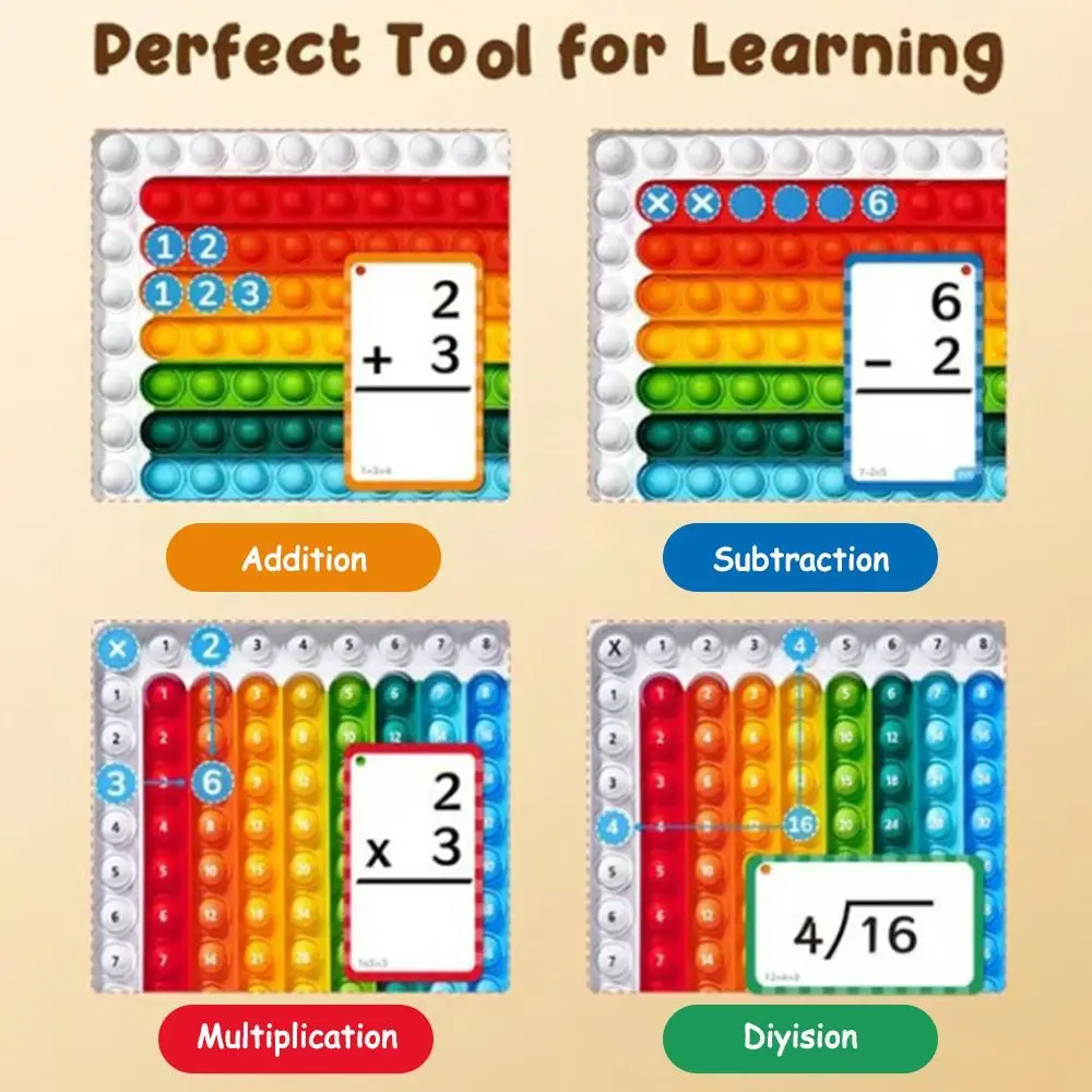 Times Table Chart Vermenigvuldiging Flash Card Voorschoolse educatie met multi-wiskundekaarten Pop-It Wiskunde Fidget Speelgoed Leermiddel