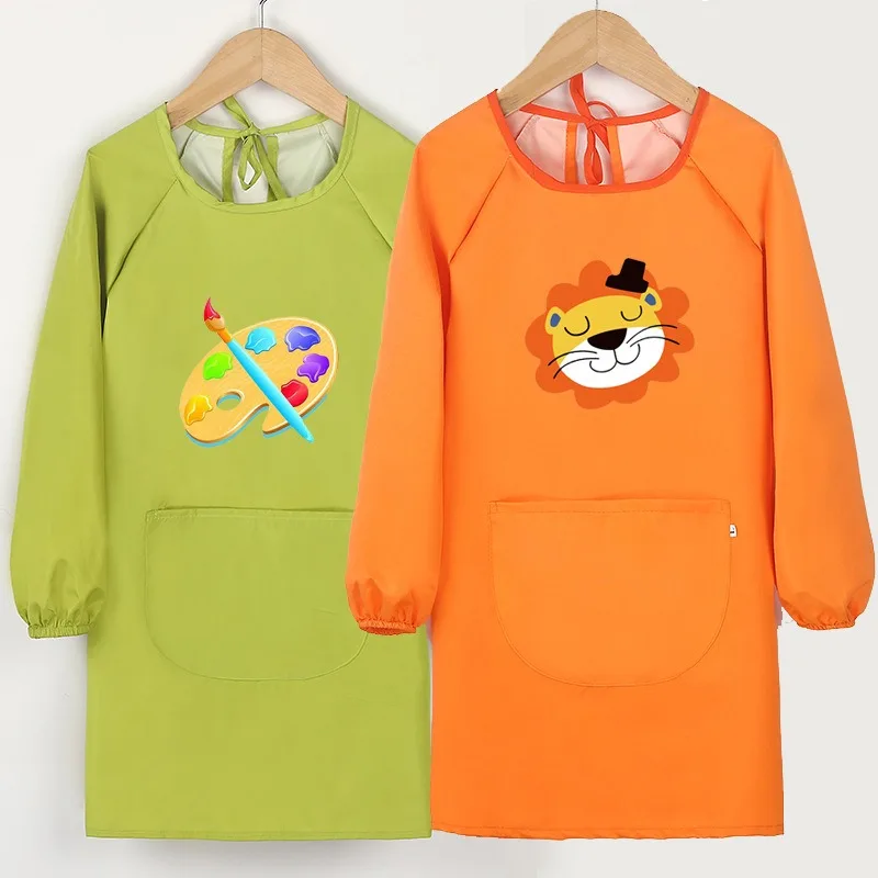 

Children's Waterproof Drawing Clothes Kindergarten Cover Dining Bib Waterproof Reverse Dressing Boys' and Girls' Aprons