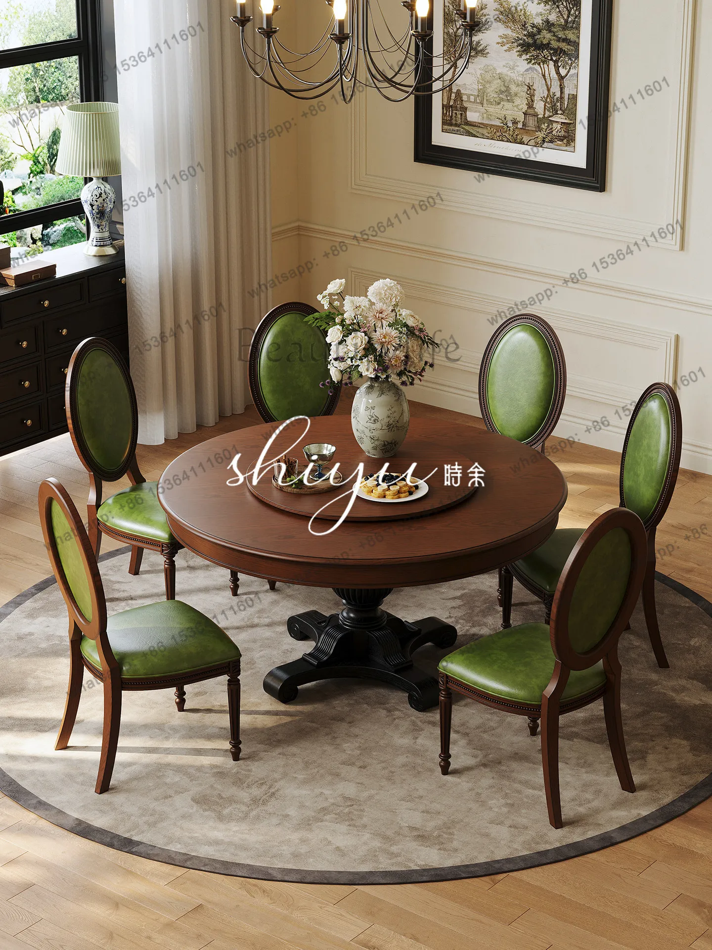 Medieval solid wood dining table French round eating table size apartment