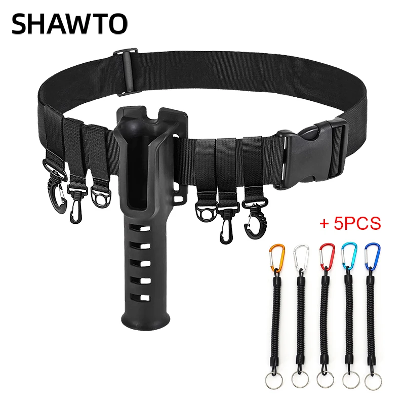 Shawto Adjustable Fishing Rod Holster Waist Belt for Men Nylon Wader with Portable Pole Inserter Gear Wading Belts