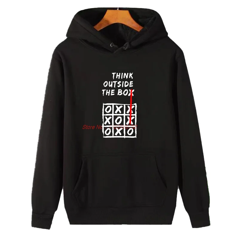 Think Outside The Box Funny Graphic Hooded Sweatshirts Fashion Winter Essentials Hoodie Sweaters Thick Sweater Men's Sportswear
