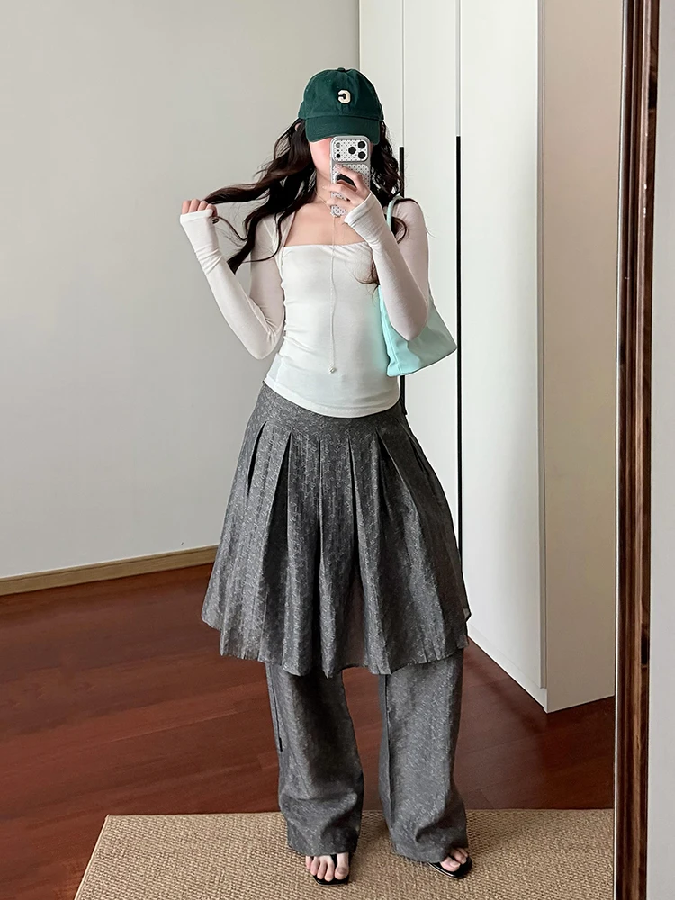 ReddaChic Pleat Skirt Overlay Women Trousers Summer Jacquard Wide Leg Strappy Breathable Wrap Pants Lounge Alternative Clothes view 6