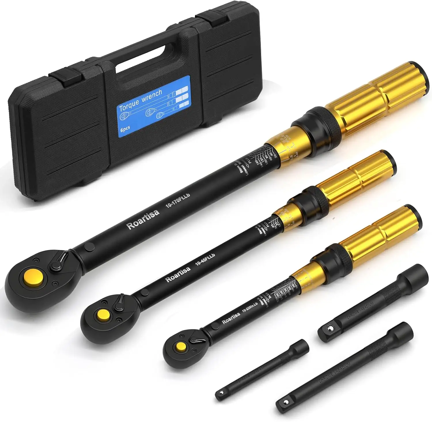 

3-Piece Torque Wrench Set with Dual-Scales, Adjustable 1/4 & 3/8 & 1/2 Inch for Bicycle Motorcycle Car Maintenance