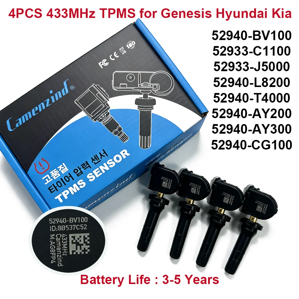 4 szt. 52940-BV100 52940BV100 Czujnik TPMS 433MHz do Kia Sportage [NQ5] Hyundai Creta [SU2] Tucson [NX4] z lat 2021 2022 2023 2024 2025