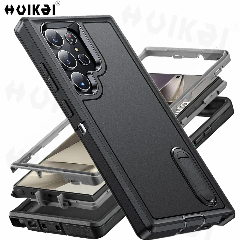 Case For Samsung Galaxy S24 Ultra S23 S22 A54 A15 A14 Full Body 3 in 1 Shockproof Heavy Duty Anti-Scratch Rugged Kickstand Cover