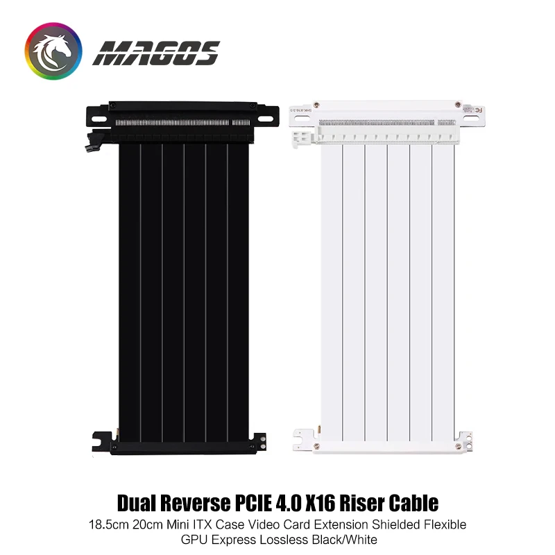 Dual Reverse Pcie 4.0 X16 Riser Kabel 18.5Cm 20Cm Mini Itx Hoesje Videokaart Verlengd Afgeschermd Flexibel Verliesvrij Zwart/Wit