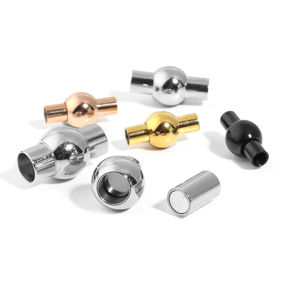 Fermoirs magnétiques puissants en acier inoxydable, boule ronde, pour la fabrication de bijoux, connecteurs de cordon en cuir, de Bracelet et de collier, DIY, 2 ensembles/lot