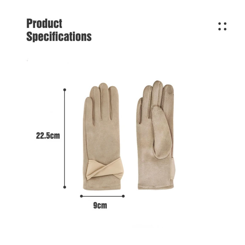 Autumn Winter Women Fashion Elegant Suede Keep Warm Touch Screen Thin Fleece Bow Cute Gloves Drive Cycling Windproof