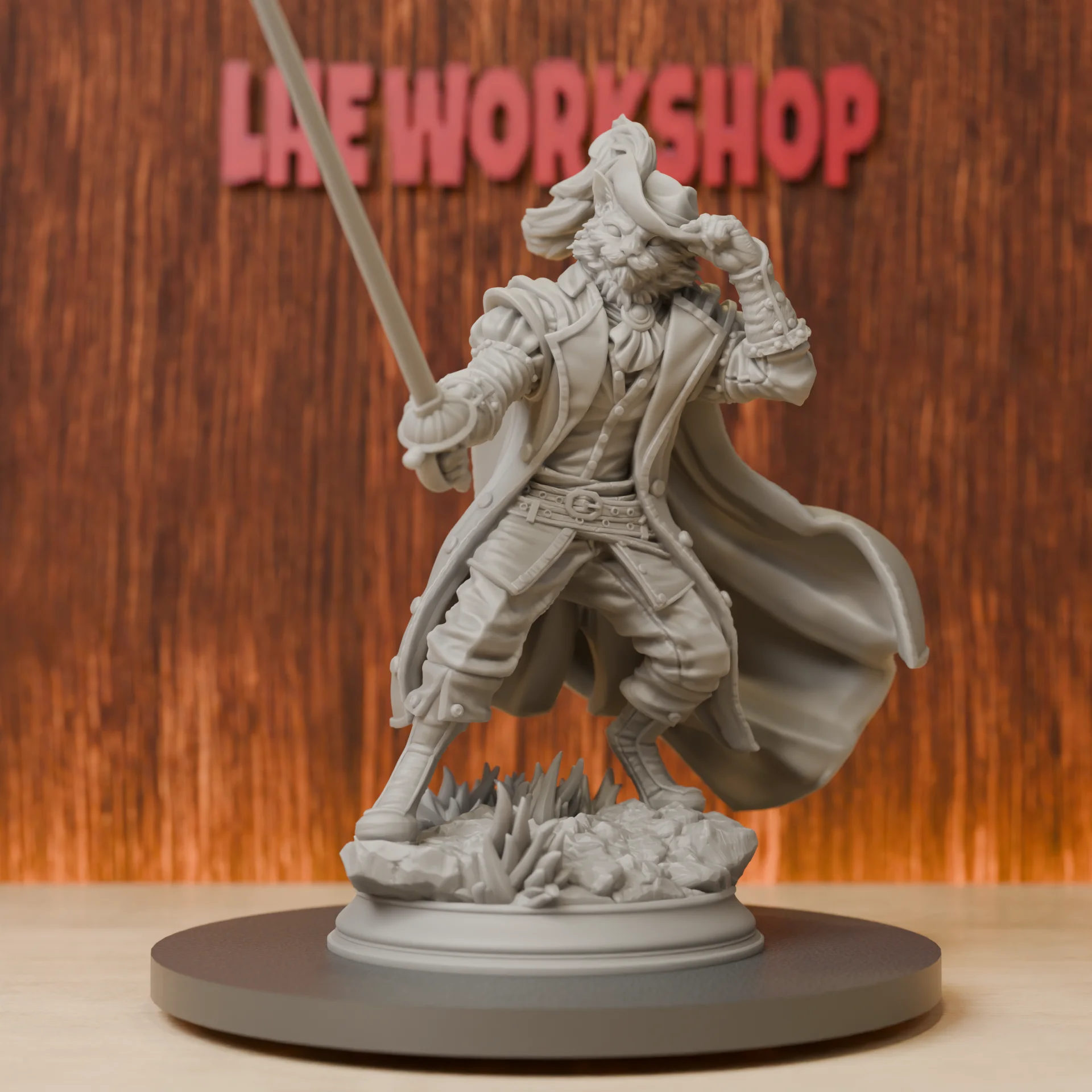 Puss In Boots - Tabaxi Fencer Miniatures | 28mm-75mm | Resin 3D Printed DND Pathfinder Mini | Unpainted Grey