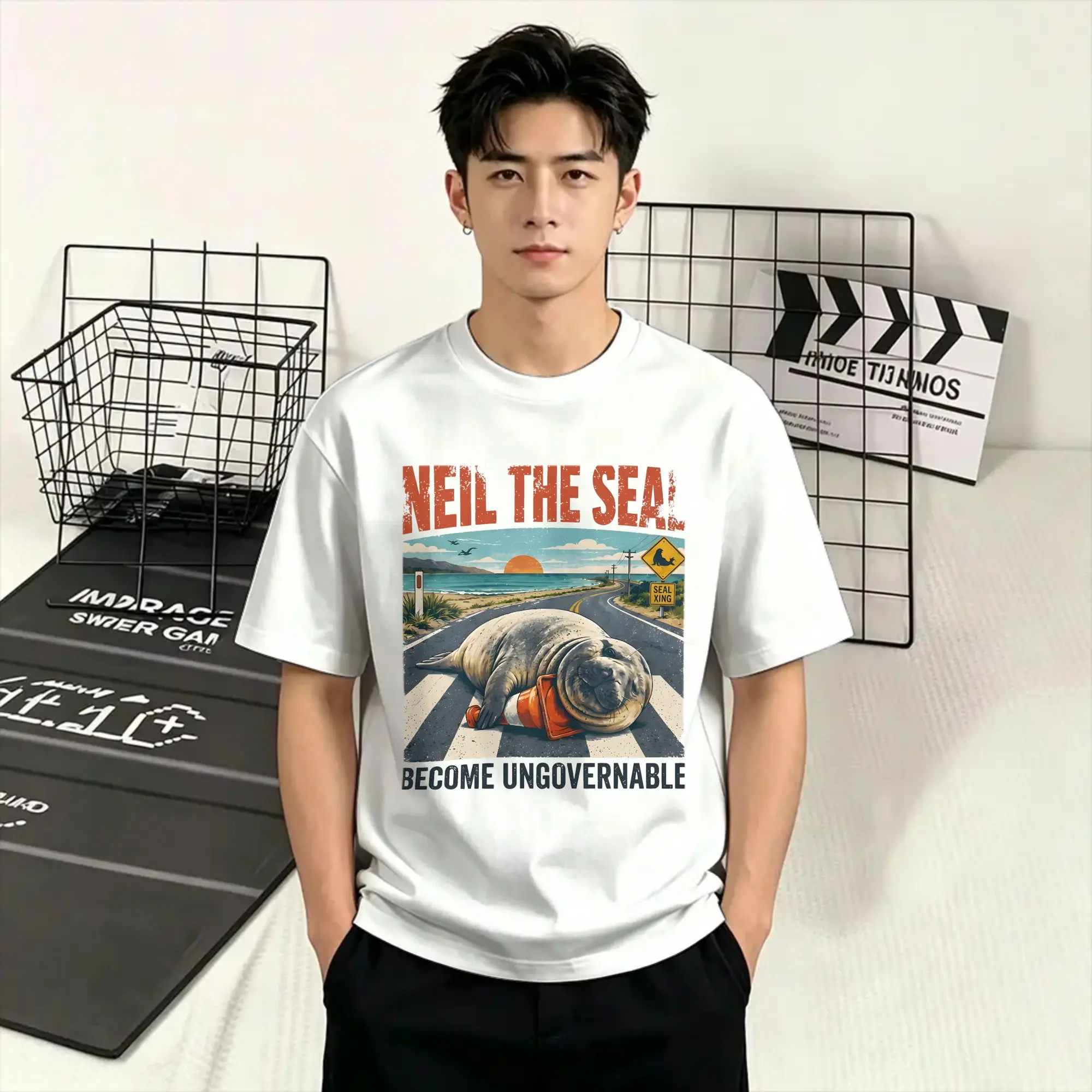 Neil the Seal  T-Shirt Men  Awesome Cotton Tee Shirt Crewneck Short Sleeve T Shirt Unique Clothing