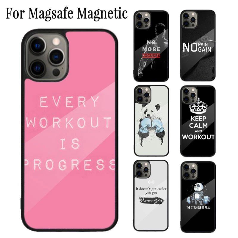 Workout Motivation fitness Gym Magnetic Phone Case For iPhone 16 15 14 Plus 13 12 Mini 11 Pro Max Magsafe Wireless Cover