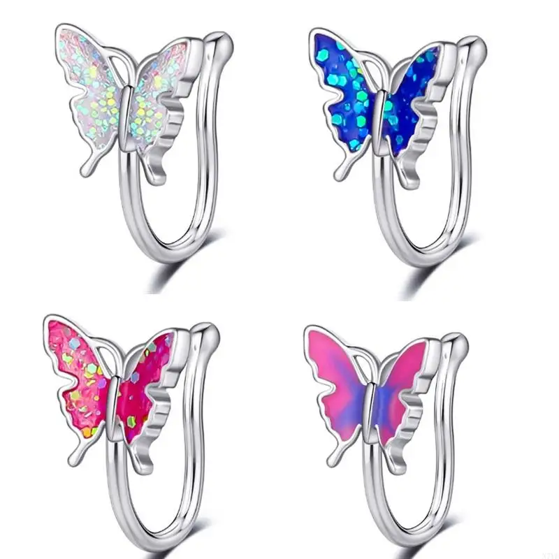 N7YF for Butterfly Nose Hoop Ring Alloy Fake Nose Rings Non Piercing Jew