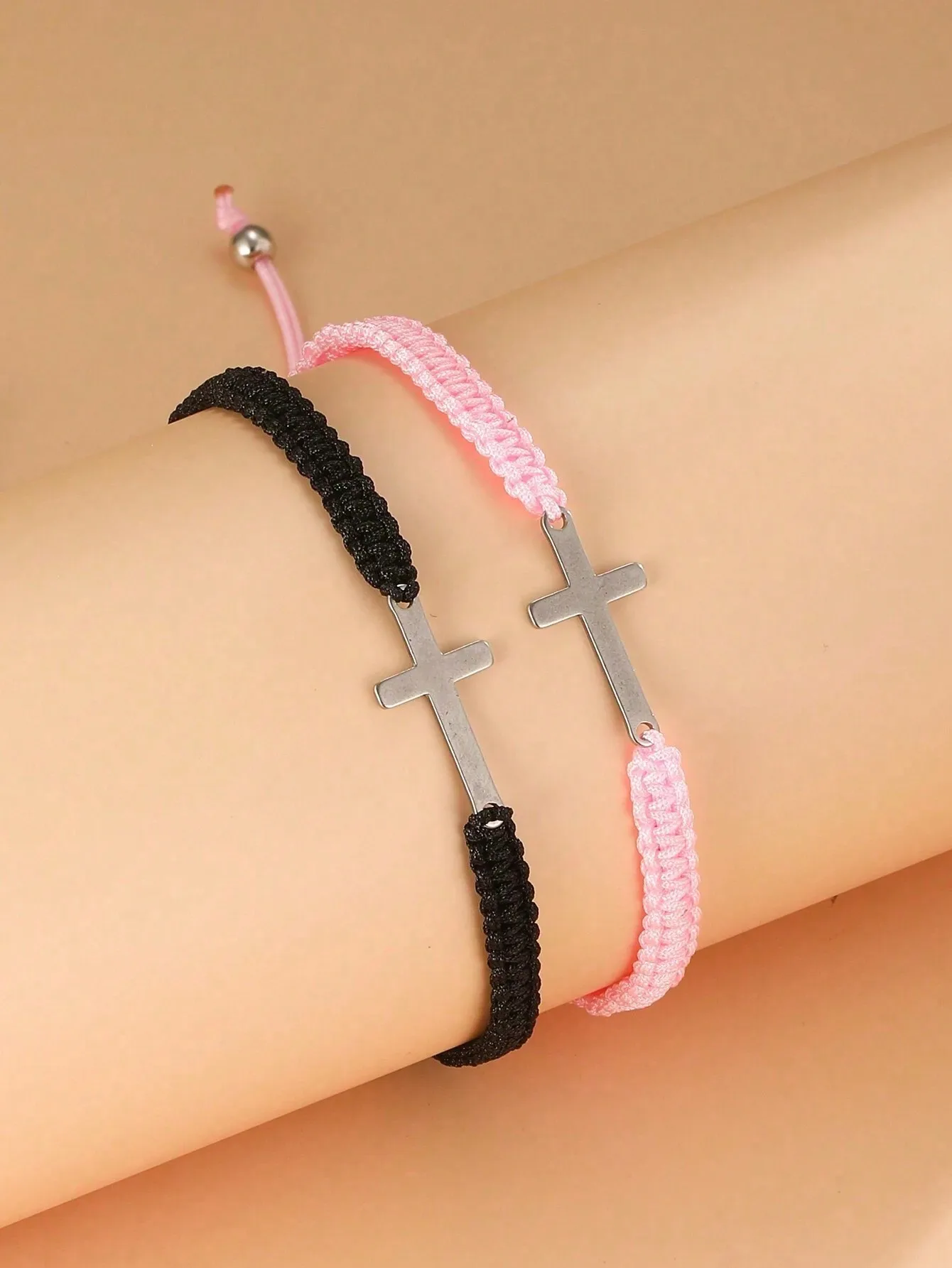 Stainless Steel Cross Couple Bracelet Set of 2, Fashion Fair Jewelry for Valentine's Day Festival, Thoughtful Gift for Mom Mother Her