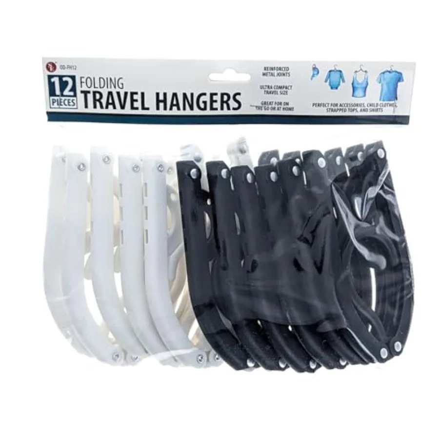 

12-piece t of Folding Ultra Compact Travel Hangers Black and White,Open 16-Inches Folded 5-Inches