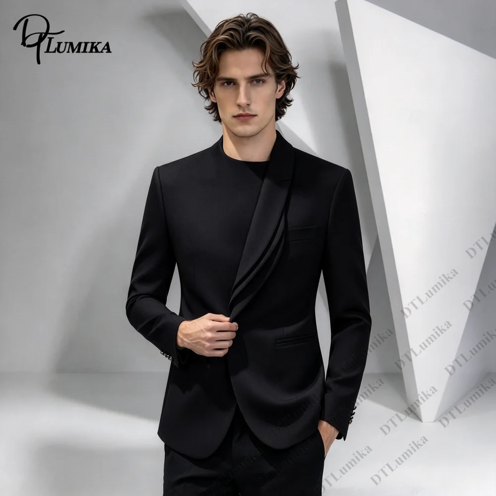 Asymmetric Mandarin Collar Men Tuxedo 2 Piece Slim Fitting Formal Evening Suit Attire Stylish Outfit Dinner Suits Blazer Pants