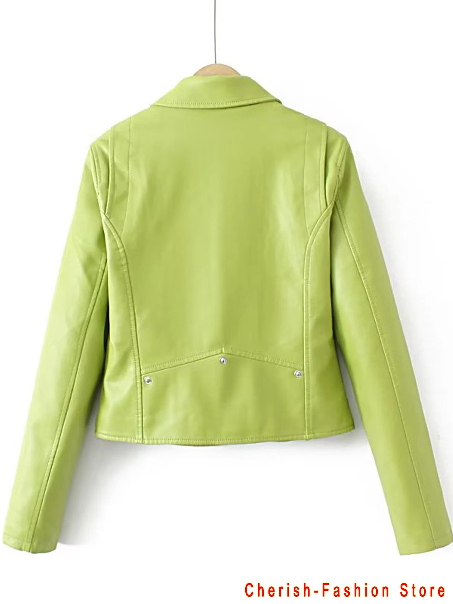 Chaqueta corta de piel sintética con cinturón para mujer, abrigo verde con cremallera, para primavera y otoño