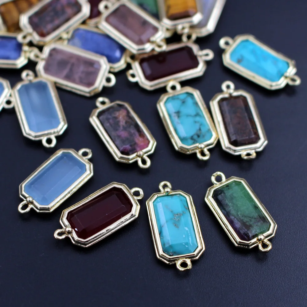 6pcs DIY Jewelry Acdessories Trendy Faceted Rectangle Natural Lapis Sun Stone Turquoise Connectors Charms