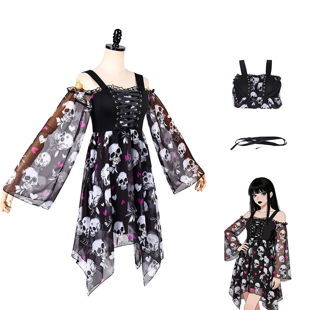 Disfraz de Esqueleto Gótico para Cosplay, Conjunto Completo con Falda y Cinturón, Uniforme de Escenario para Mujer Adulta, Actuación, Halloween, Carnaval, Fiesta