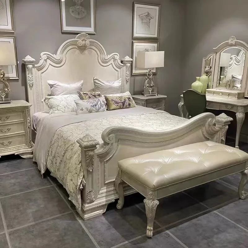 American retro old light luxury solid wood bed carved revival mark 1.8 meters high back double bed ART wedding bed spot