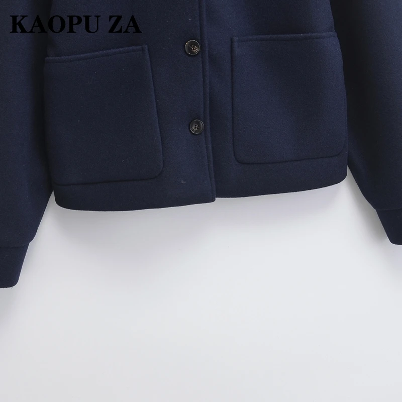 KAOPU ZA 2024 Autumn/Winter Woman Casual Solid Color Long Sleeve Jacket Female Vintage Single-breasted Turn-down Collar Coat Top