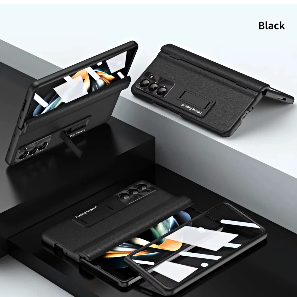 

PU Leather Phone Case for Samsung Galaxy Z Fold 6 5 4 3 Fold6 Fold5 Fold4 Fold3 WIth Kickstand Protective Cover Tempered Film