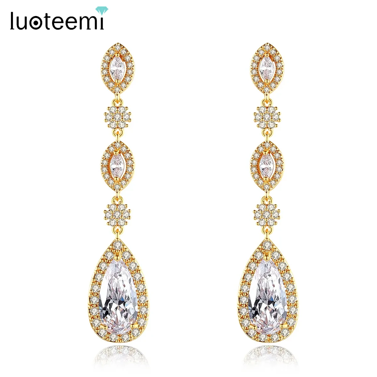 LUOTEEMI Long Water Cubic Zirconia Drop Earrings Clear Fashion Graceful Shinning Jewelry for Women Bridal Wedding Christmas Gift