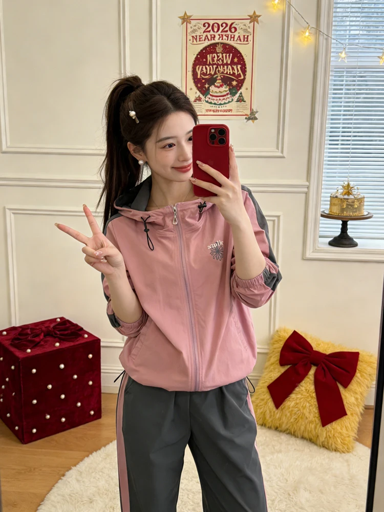 

Casual Sportswear Set Women's Spring 2026 Loose Casual Zipper Jaet High Waist Casual Pants Two-Piece Comfortable Breathable