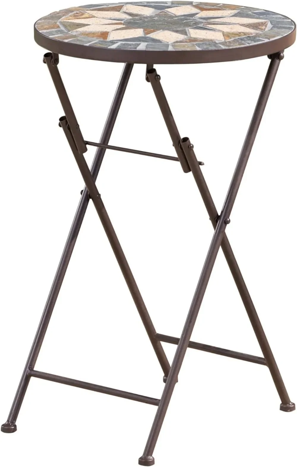 

Outdoor Stone Side Table with Iron Frame Beige / Black Durable Furniture Ideal for Decking Lawn Garden
