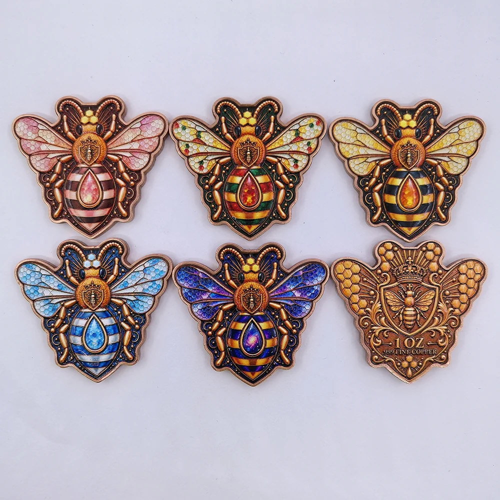 1 OZ .999 Fine Copper Queen Bee Irregular Shaped Bar Honey Bee Copper Coin Collectible Medal Home Decor Souvenir Gift