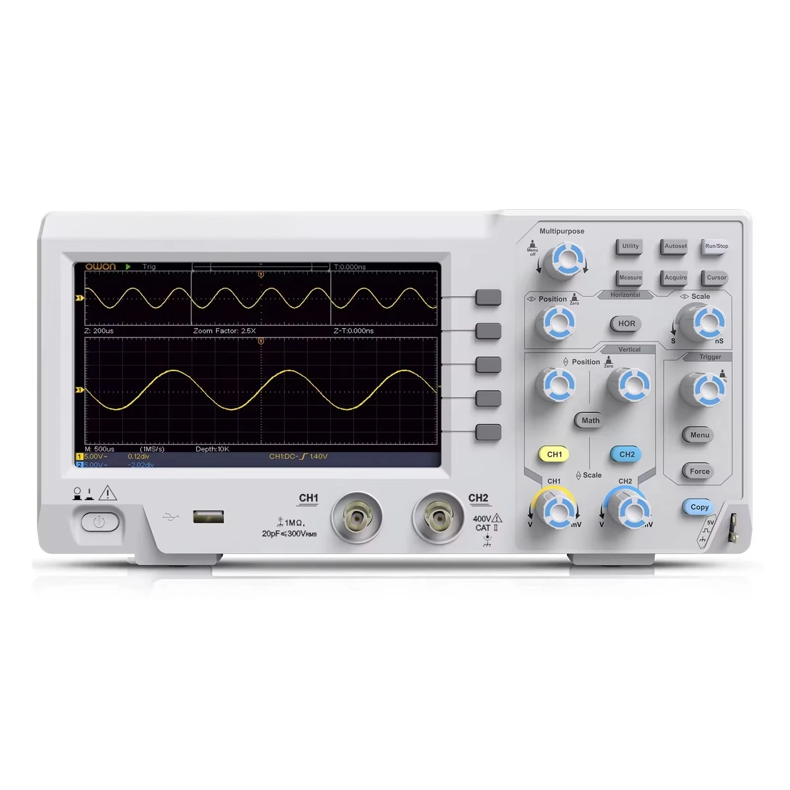SDS1102 100MHz 1GS/s 8Bits High Resolution ADC 2-Channel Digital Oscilloscope with 7-inch LCD Support for SCPI and Labview