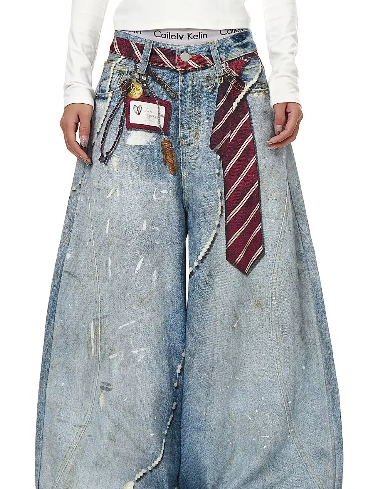 

Мужские джинсы свободного кроя с широкими штанинами и американским принтом в стиле ретро, брюки с высокой талией, осенние новые дизайнерские брюки, повседневные удобные брюки