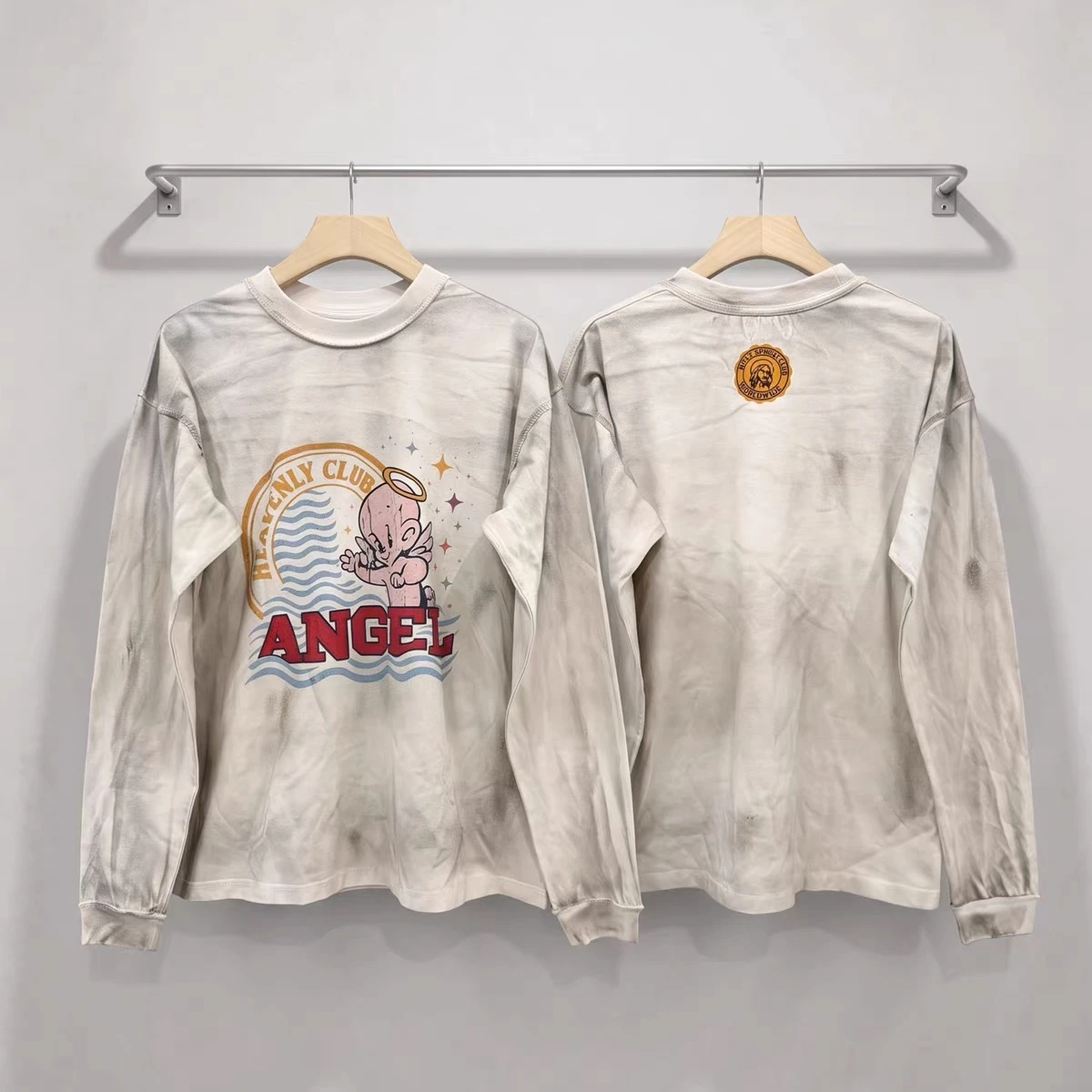 26SS Milky Way Little Angel Stain Remover Washed Long Sleeve T-Shirt Saint T-Shirt Men Women Best Quality T Shirt Top Tee