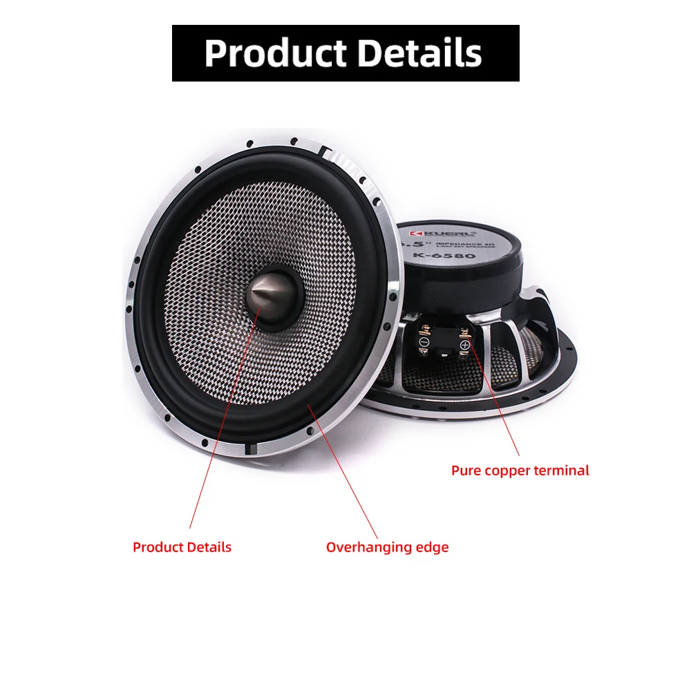 Set di altoparlanti per auto a 2 vie Altoparlante audio per auto HIFI da 6,5 pollici Ad alta potenza MAX 240W Altoparlanti per porta anteriore per auto Set Modifica del veicolo