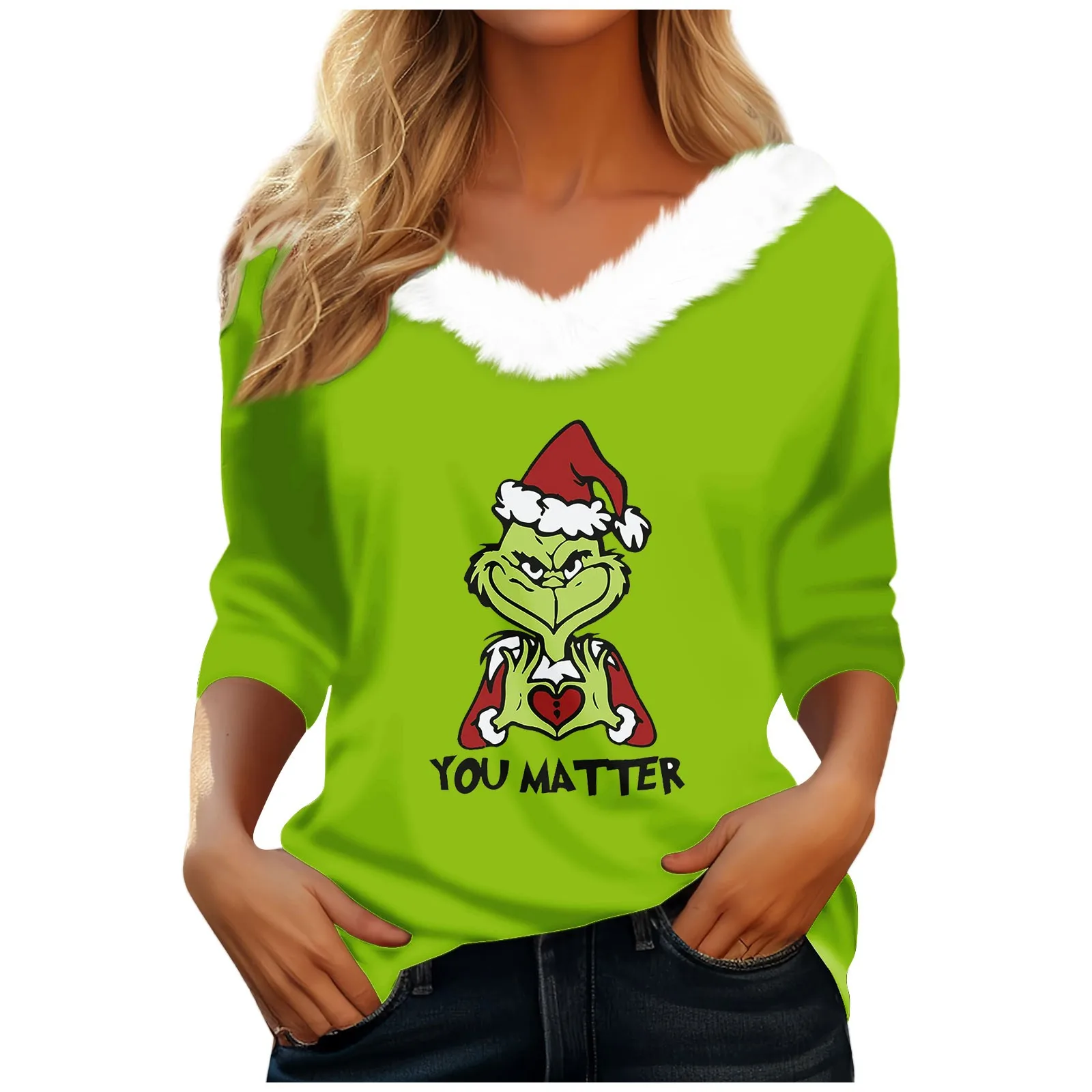 Women\'S T Shirt Tee Christmas Shirt Long Sleeve Party Christmas Fleece Collar V Neck Top Ropa De Mujer Ofertas Con EnvíO Gratis