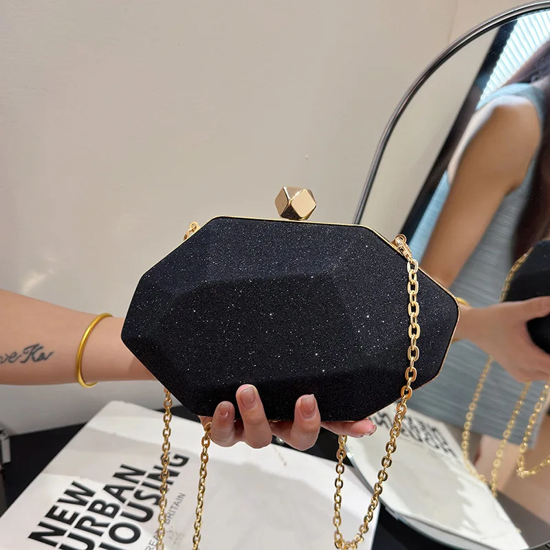 

1 шт. 2026 Модный блестящий восьмиугольный клатч для женщин — многоцветный, металлический замок, ремешок-цепочка, блестящий вечерний и повседневный стиль