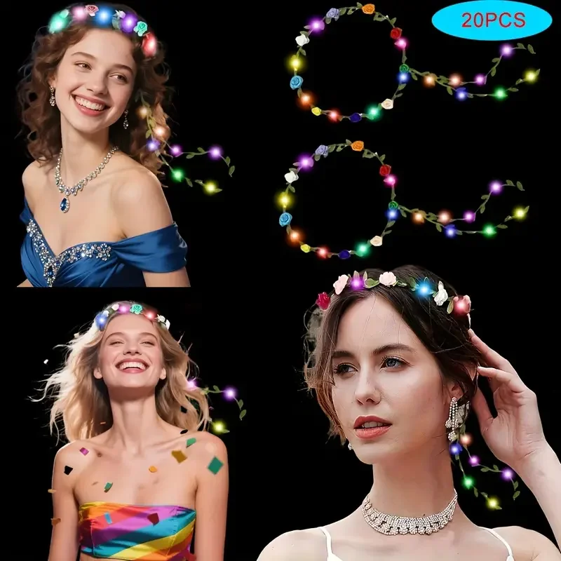 20 قطعة من باقة عصابة الرأس المضفرة على الطراز البوهيمي - الكرمة الخضراء مع زهور ورقية، مناسبة لحفلات الزفاف، وديكورات عيد الميلاد، والاحتفالات أعياد الميلاد، ورحلات التخييم، والحفلات المتوهجة في الظلام #6