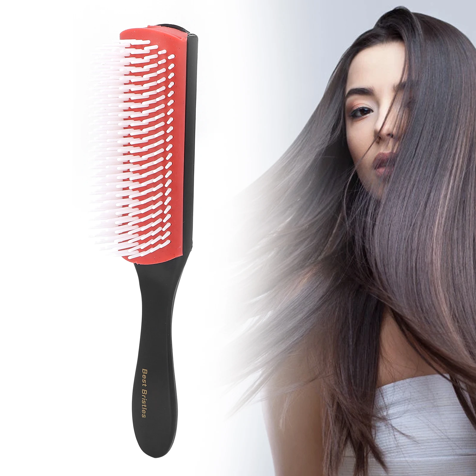 Denman-cepillo desenredante para el cabello, masajeador de cuero cabelludo, peine de pelo mojado y rizado recto, 9 filas, 1 unidad