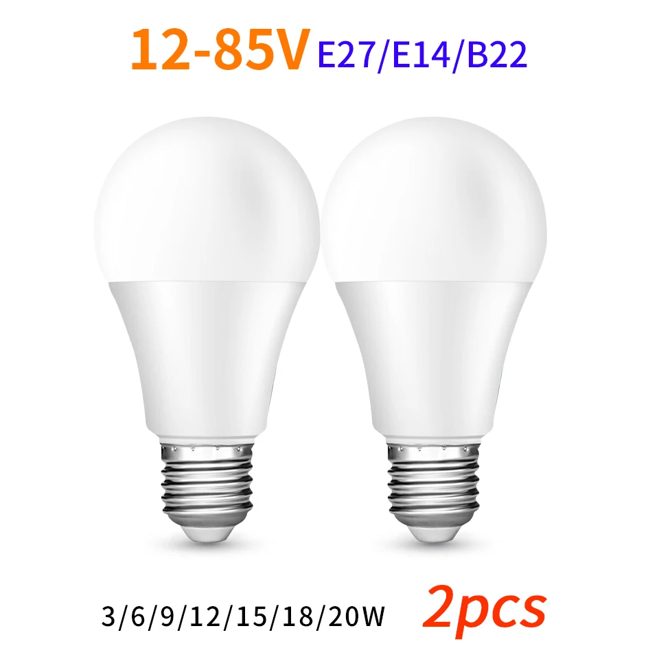 2 pçs/lote DC12-85V 3W 6W 9W 12W 15W 18W 20W Lâmpadas Lâmpada LED E27 E14 B22 Lâmpada Inteligente IC Alto Brilho Lampada LED Bombillas