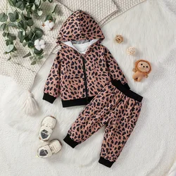 2Pcs Baby Girls Fall/ Winter Hoodie Long Sleeve Leopard Fashion Sweatshirt+Trousers With Leopard Casual Streetwear Clothes Set