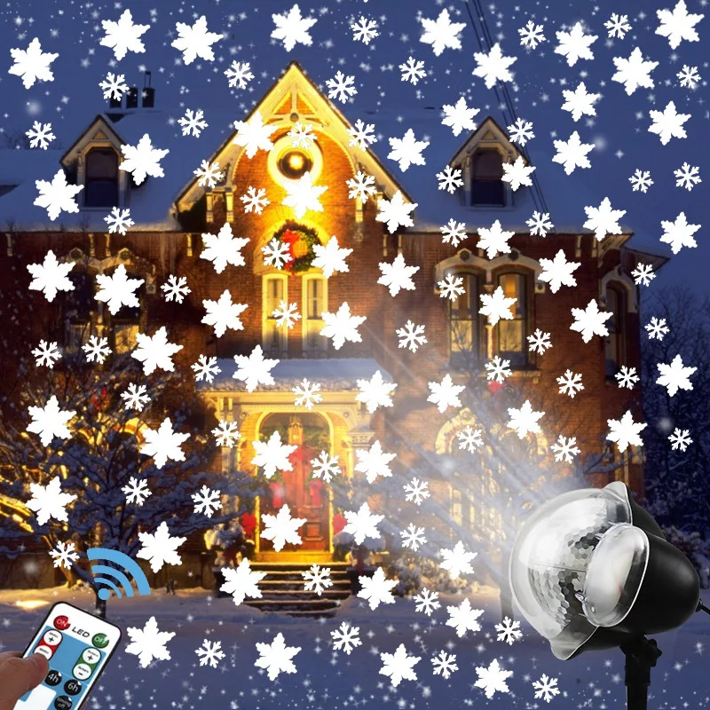 HOT-EU Plug Snowfall Christmas Lights Projector Outdoor LED Snowflake Landscape Lighting For Xmas Party Decoration Show