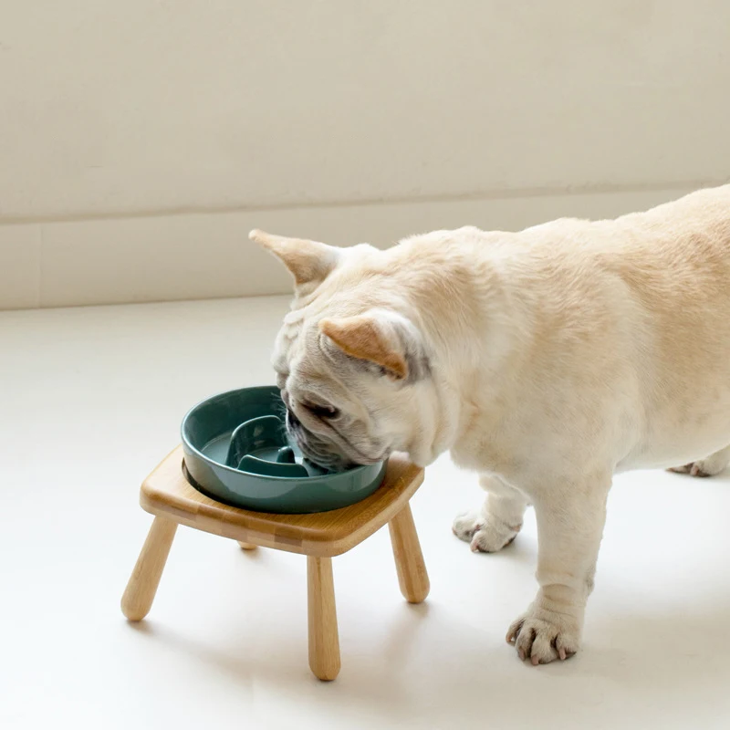 Dogs Food Water Bowl Ceramic Pet Slow Feeder Elevated Medium Big Dog Anti Choking Plate Dog Double Bowls Dining Table