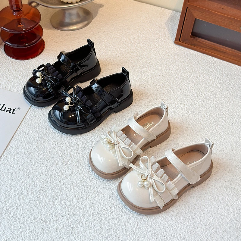 

Kids'Casual Shoes Fashion Sandals PU Leather Pearl Bow Solid color Summer Shoes For Girls Black White Shoes Size 23-35