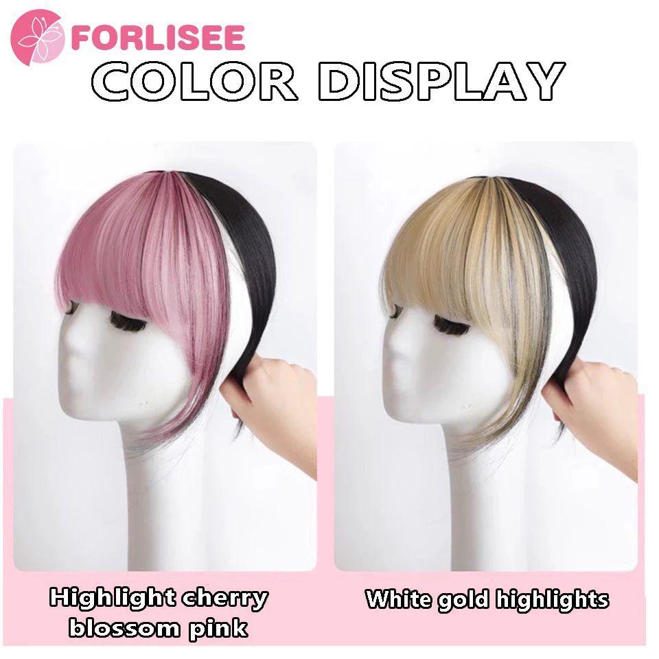 FORLISEE Synthetic 3D French Bangs Wig With Natural And Seamless Forehead Invisible Pink Highlights Top Hair patch Air Bangs