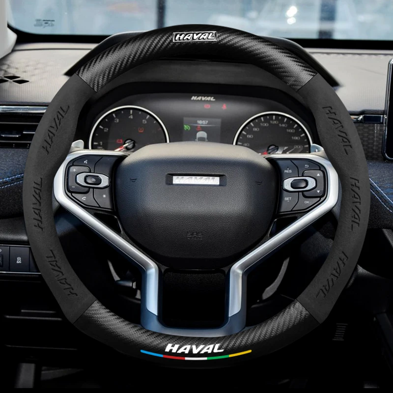 

Car Steering Wheel Cover Non-slip Comfortable Suede Leather+Braiding Carbon Fiber Covers For Haval Jolion F7 H6 H9 Red Rabbit