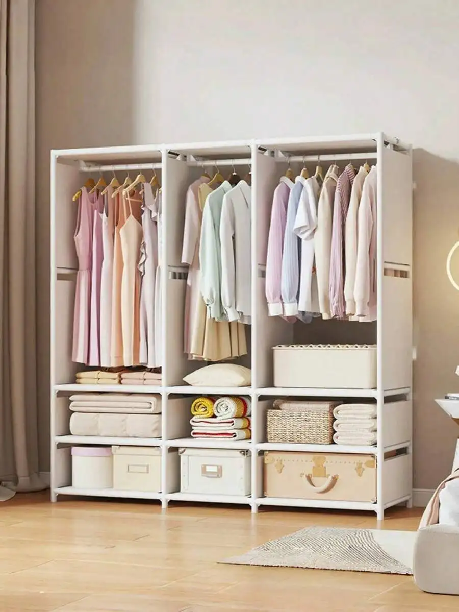 1 piece of multifunctional clothes rack, simple design clothing hanger suitable for bedroom, thickened floor-standing wardrobe storage rack
