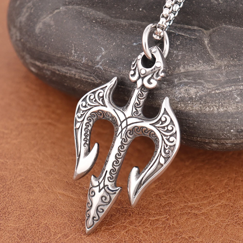 Colgante Tridente de Poseidons Vintage para hombre, collar de lanza de guerrero de acero inoxidable Tridente de Shiva, joyería para mujer, regalos al por mayor